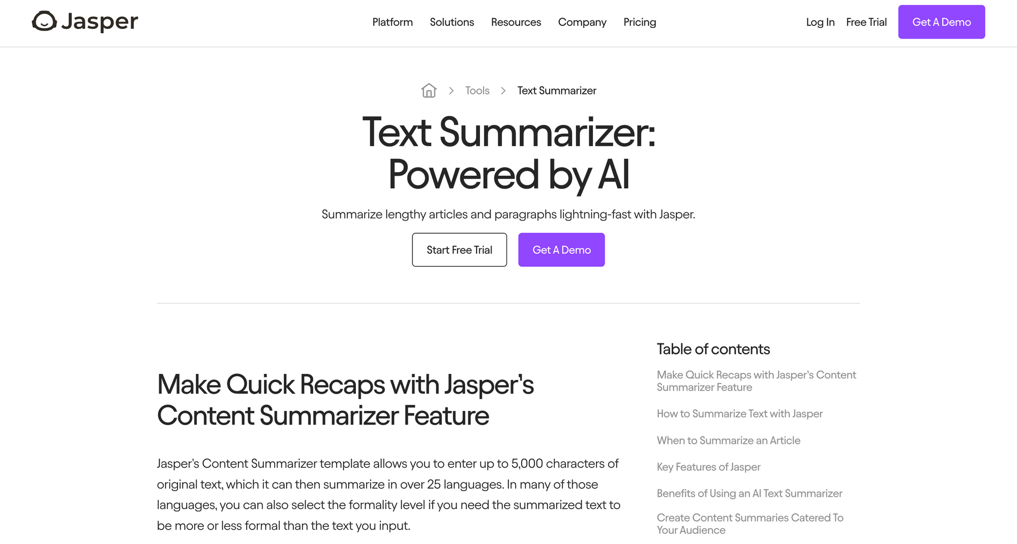 Jasper Text Summarizer