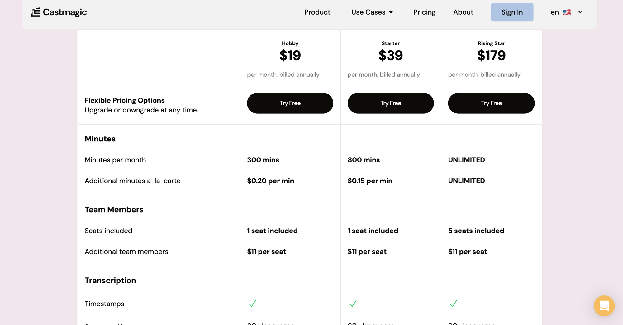 Pricing plan of Castmagic