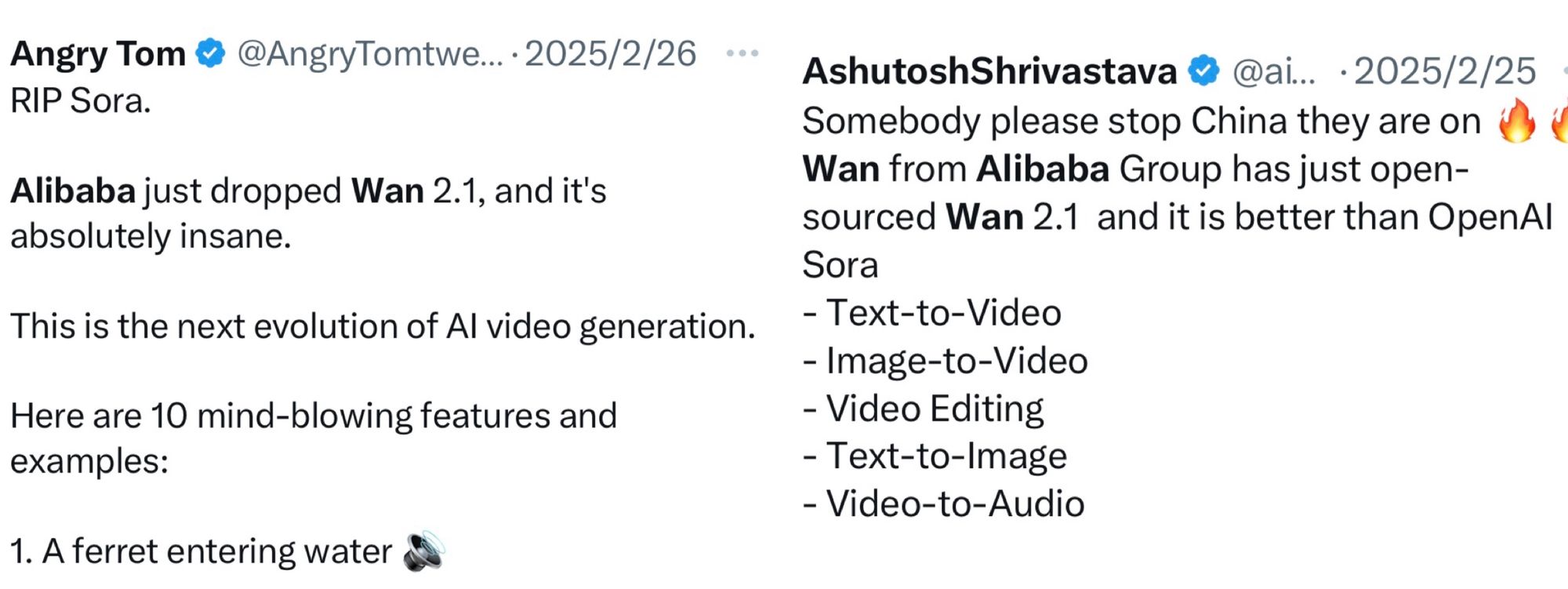 comments of wan 2.1 and Sora